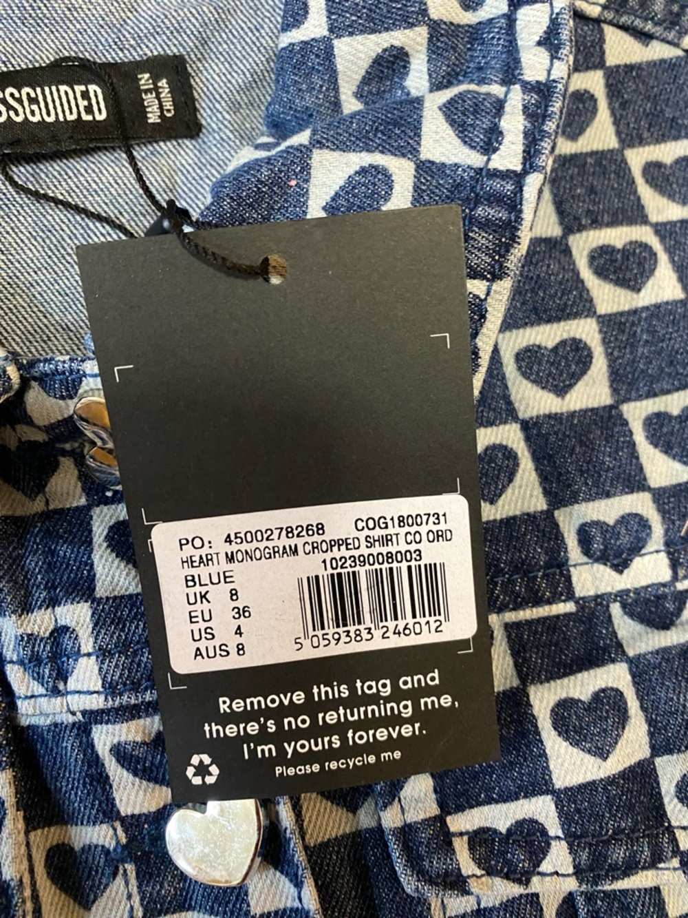 Missguided Blue Heart-Print Cropped Denim Jacket - Picture 12 of 16
